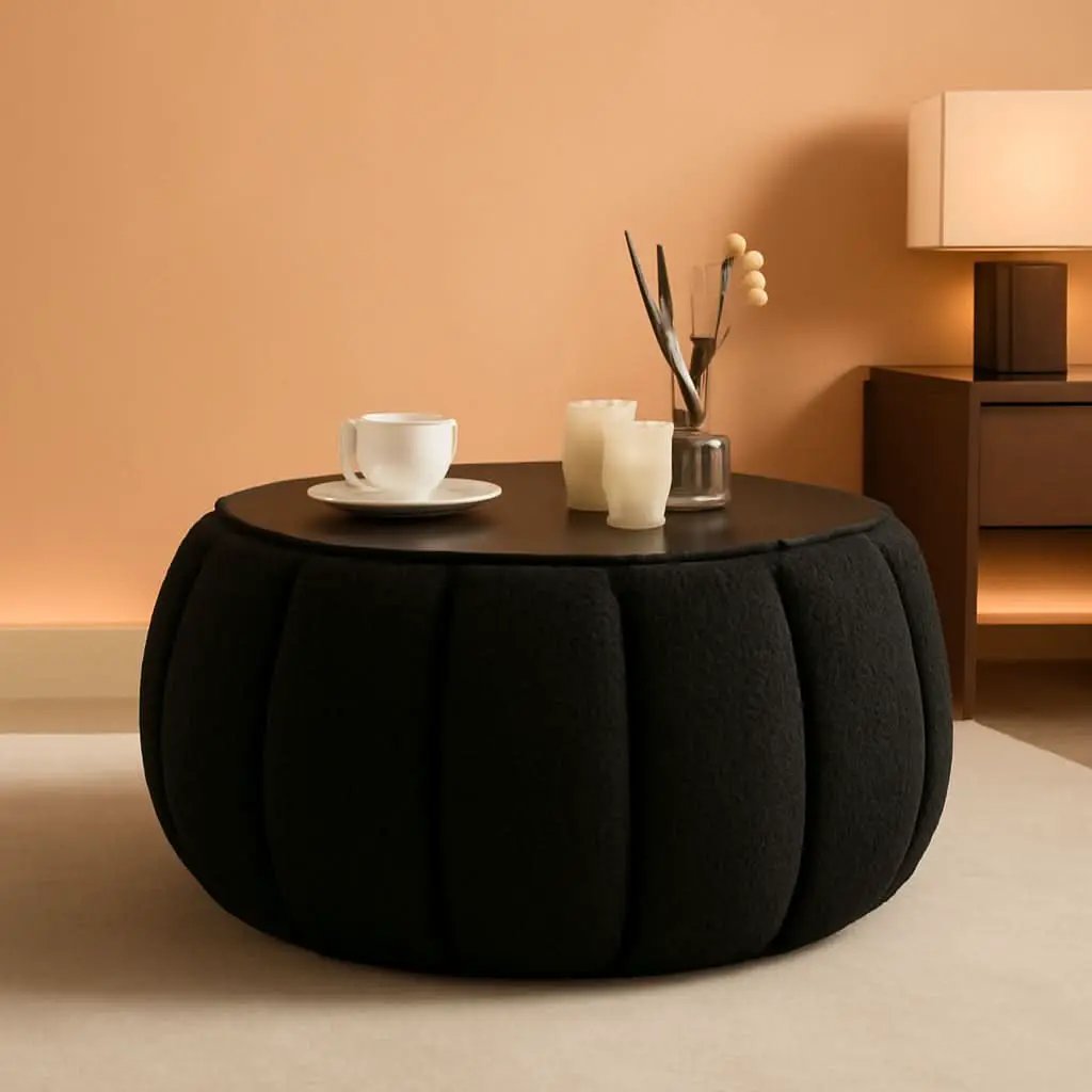 30 Inch Round Profile Teddy Fabric Hidden Storage Ottoman from PriceLows™