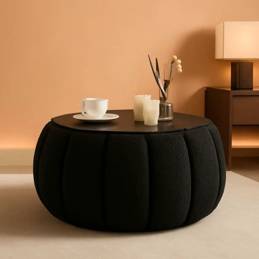 30 Inch Round Profile Teddy Fabric Hidden Storage Ottoman from PriceLows™