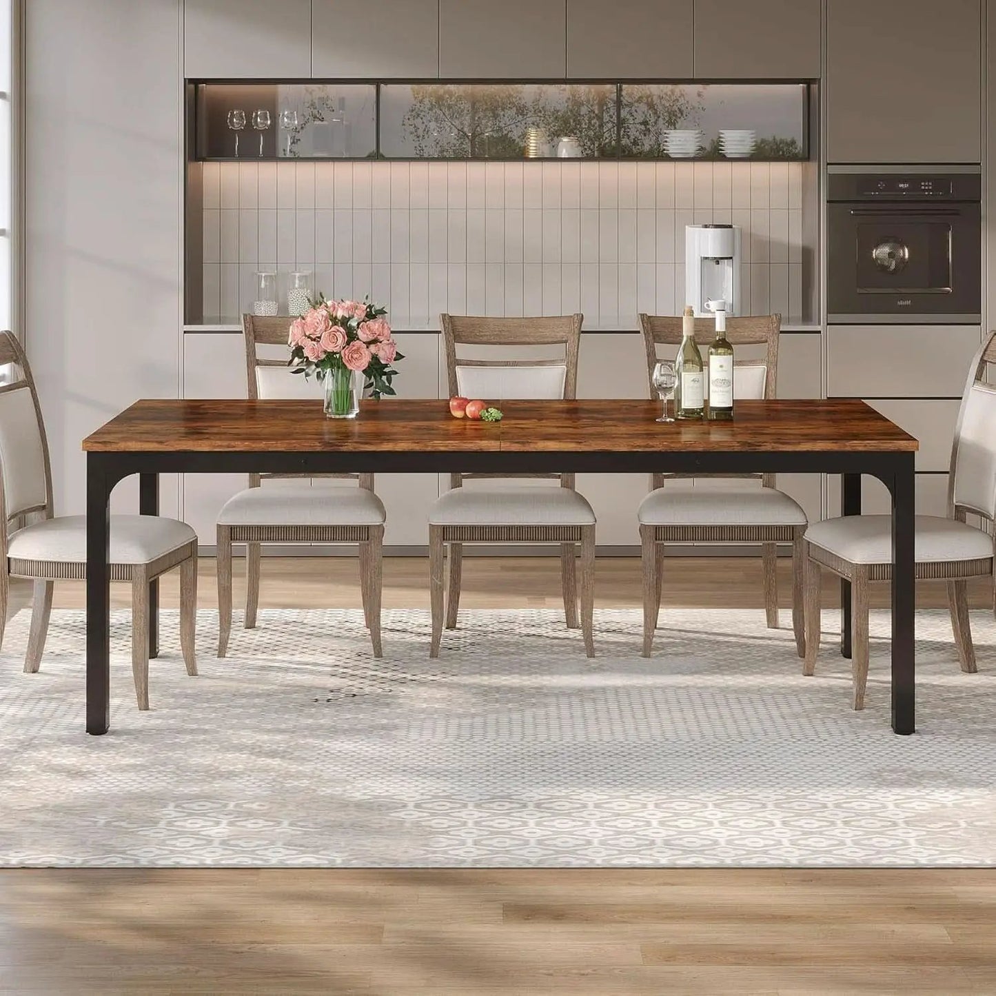 78 Inch Narrow Dining Table For 6 To 8 People Rustic Wood from PriceLows™