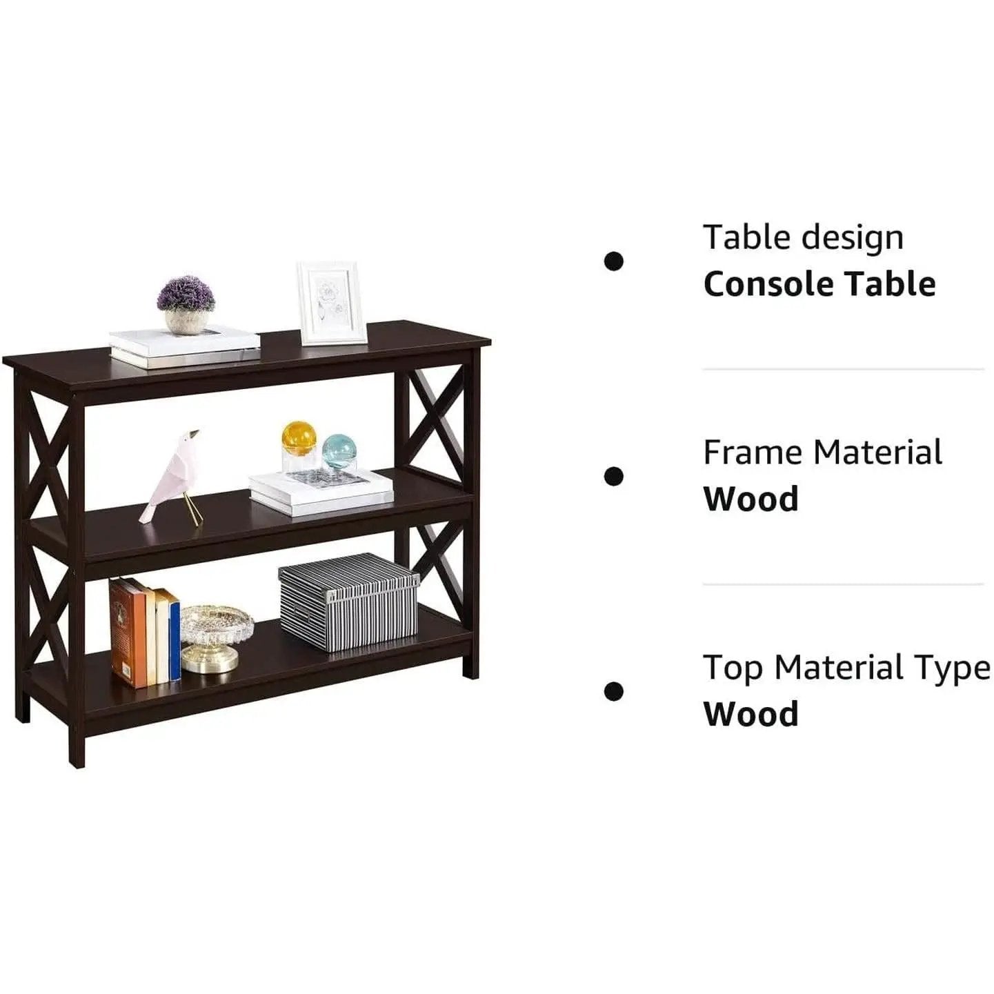Espresso 3-Tier Console Table With Storage Shelves from PriceLows™