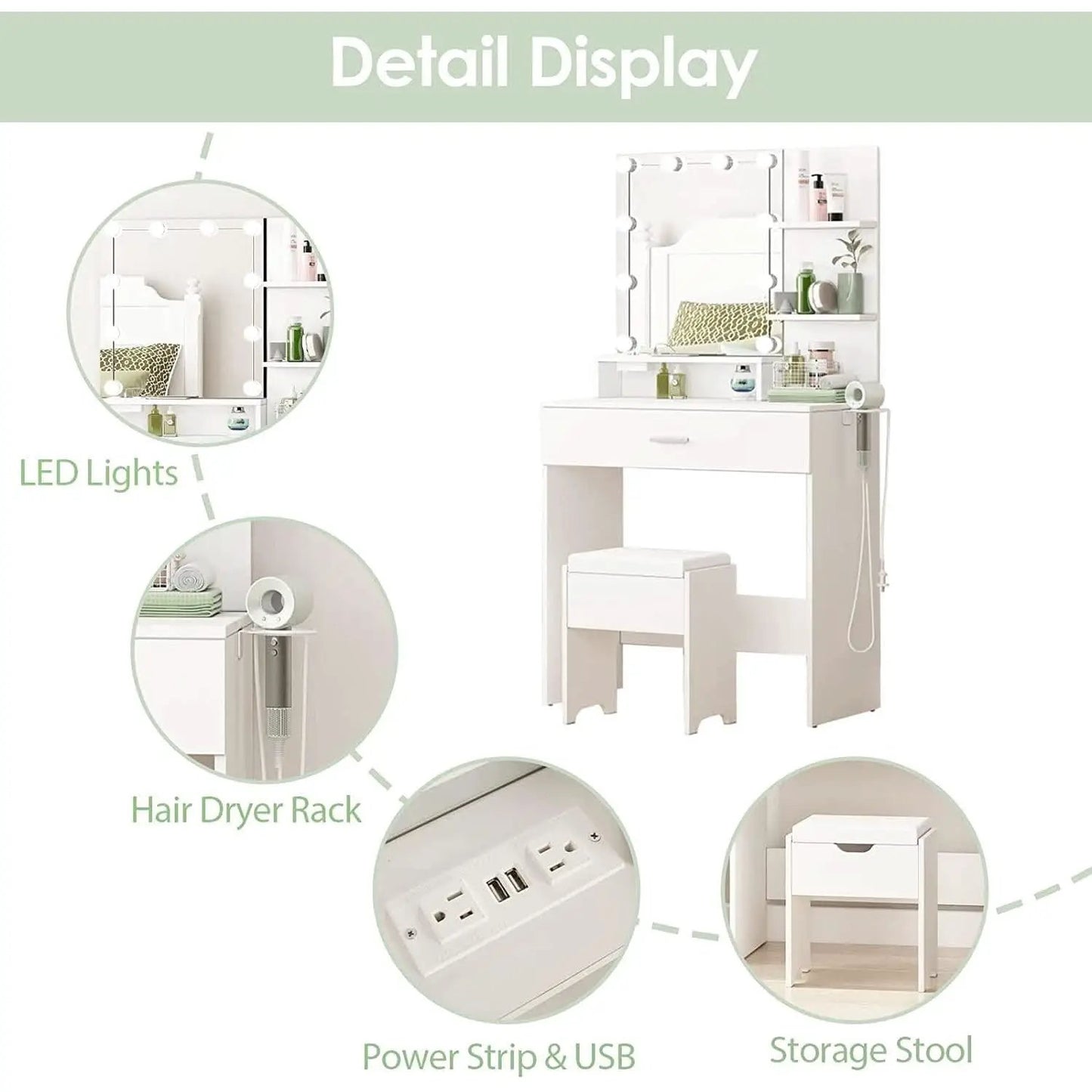 White Vanity Set With Lighted Mirror And Built In Power from PriceLows™