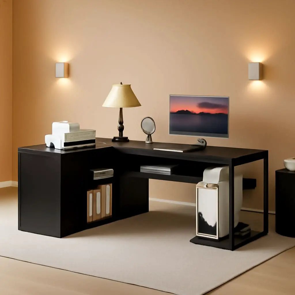71 Inch Black L Shaped Executive Desk With Storage from PriceLows™
