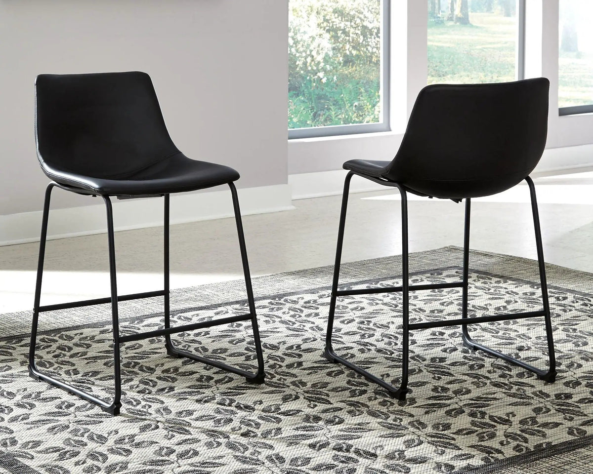 Centiar Upholstered Barstool | Set Of 2 | Contoured Bucket Seat | Tubular Metal Base