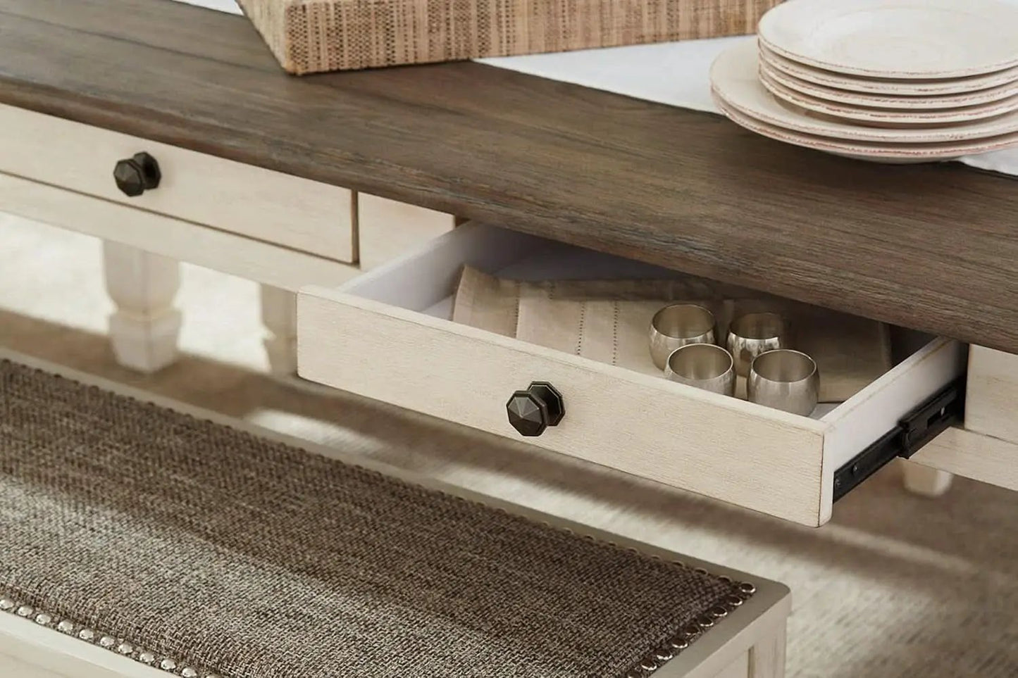 Bolanburg Farmhouse Dining Table Drawers Whitewash Seats 6 from PriceLows™