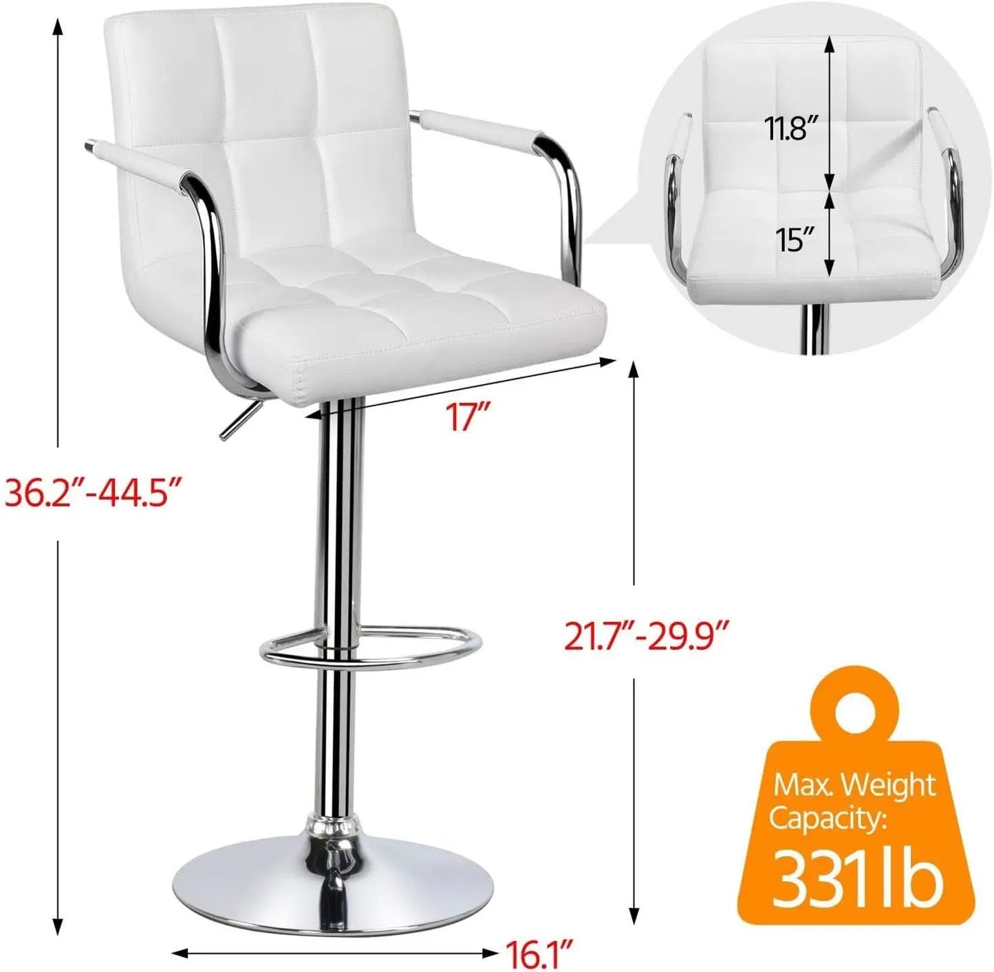 White PU Leather Adjustable Swivel Bar Stools Set of 2 from PriceLows™