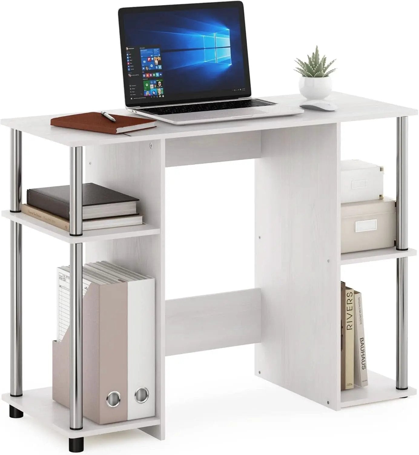Jaya White Oak Computer Study Desk Stainless Steel Frame from PriceLows™