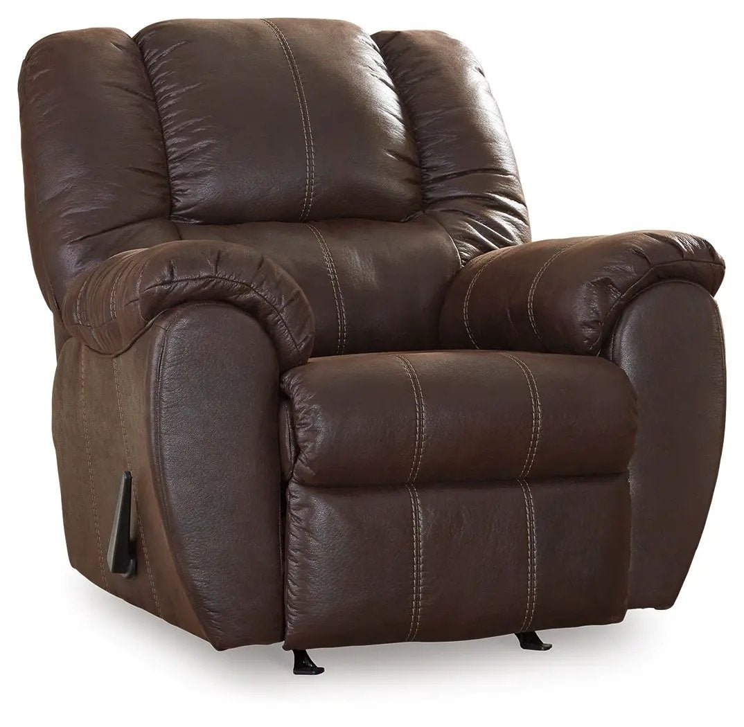 McGann Rocker Recliner | Leather Look Fabric Feel | Jumbo Stitching | Thick Cushioning
