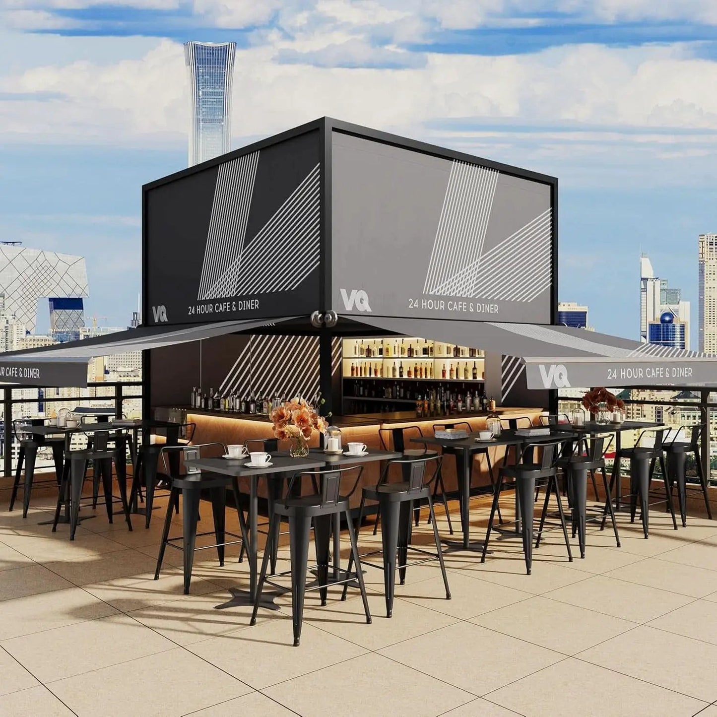 24 Inch Black Outdoor Metal Bar Stools Set of 4 Counter Height Large Ergonomic Seats from PriceLows™
