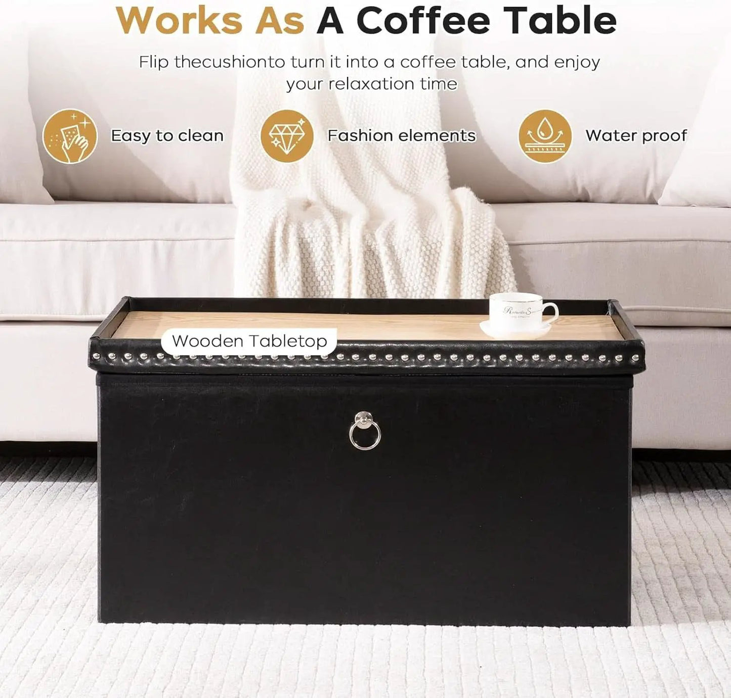 Faux Leather Folding Storage Ottoman 30 Inch Size Black from PriceLows™