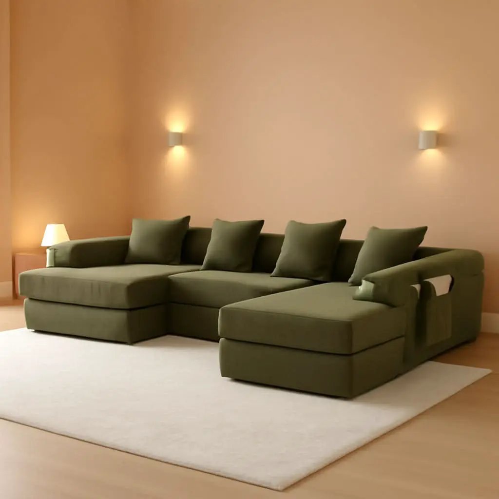 Olive Green Corduroy Premium Modular Sleeper SofaBed from PriceLows™