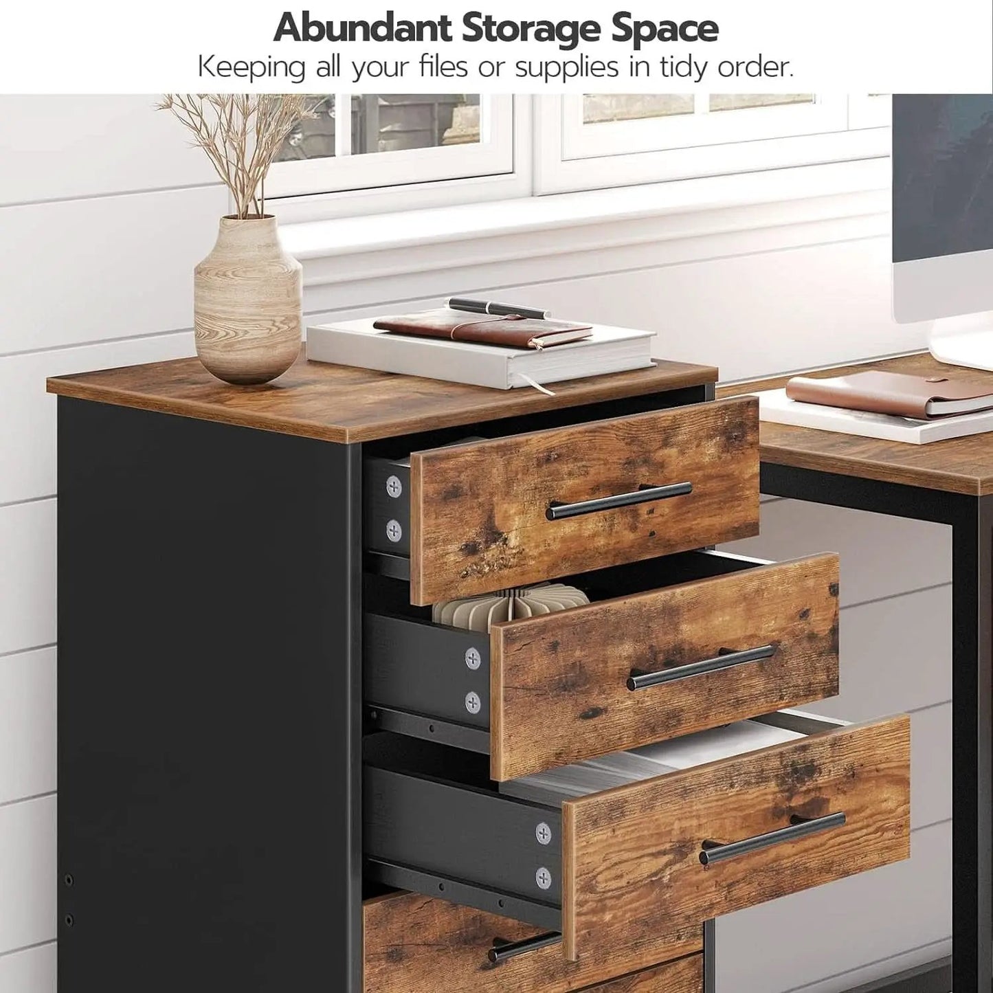 7 Drawer Wooden File Cabinet For Home Office Rustic Brown from PriceLows™