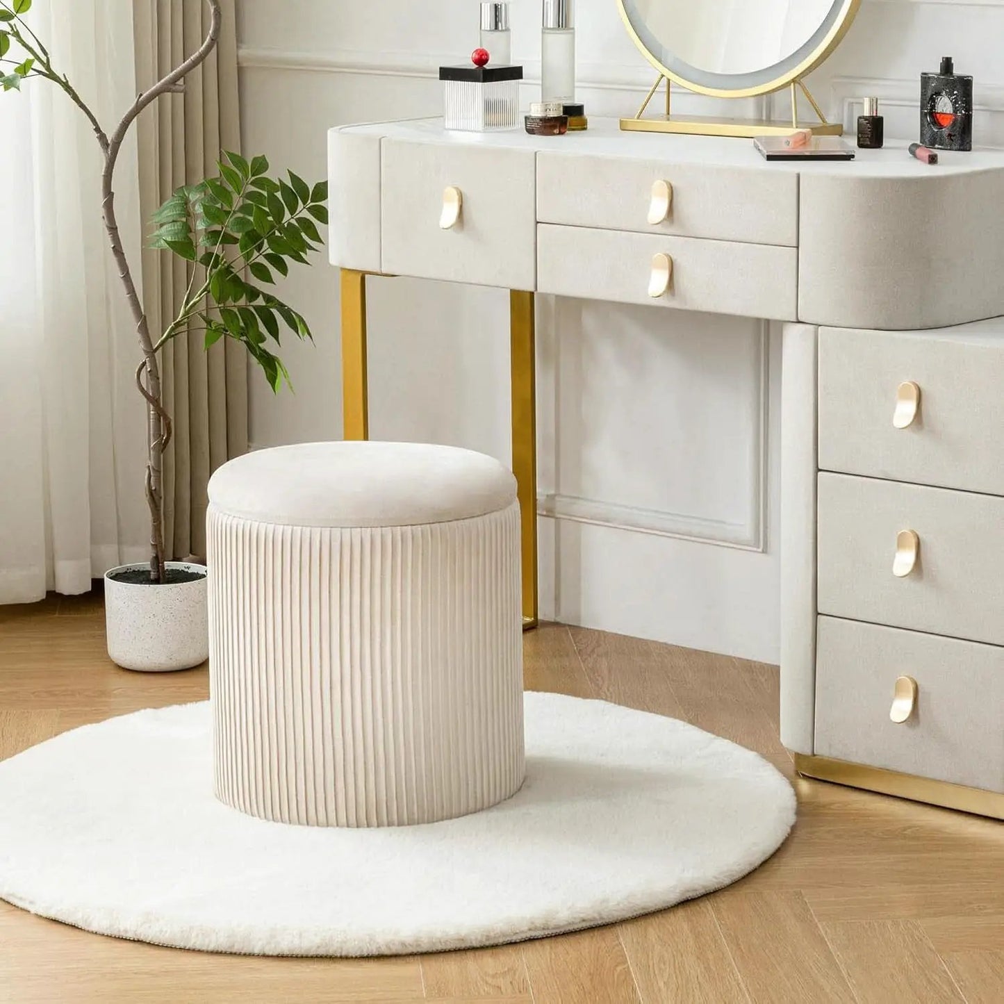 Beige Velvet Storage Ottoman With Hidden Compartment from PriceLows™