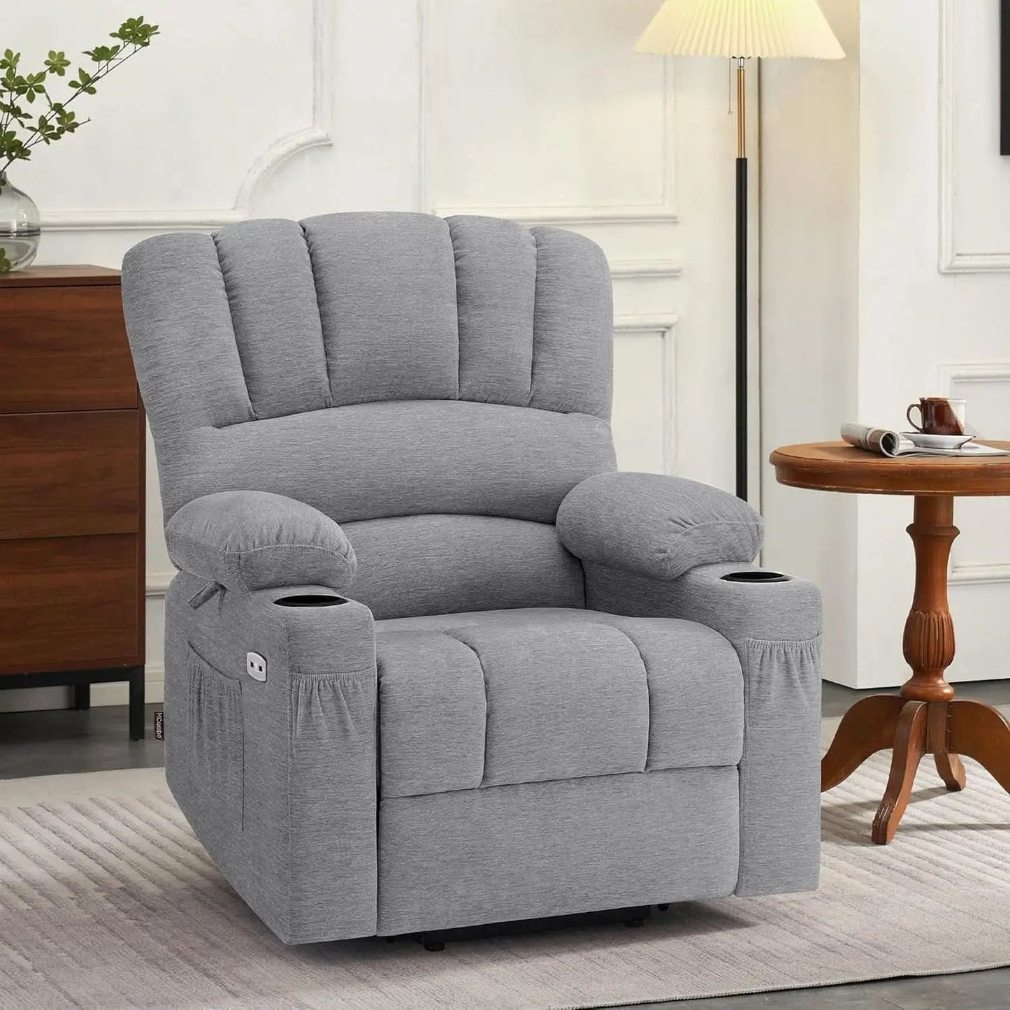 Power Lift Recliner Chair With Massage And Heat Grey Fabric from PriceLows™