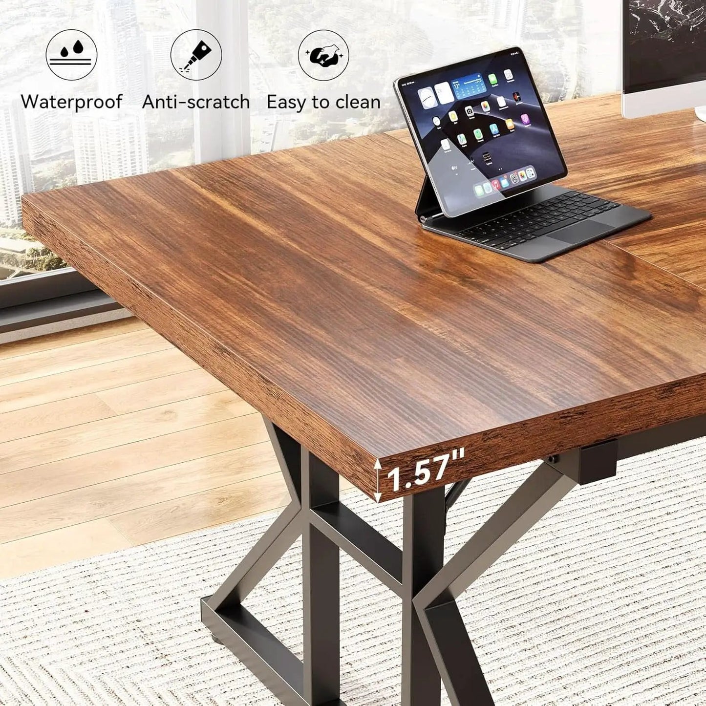 70.8 Inch Modern Executive Desk Brown Black Wood Office from PriceLows™