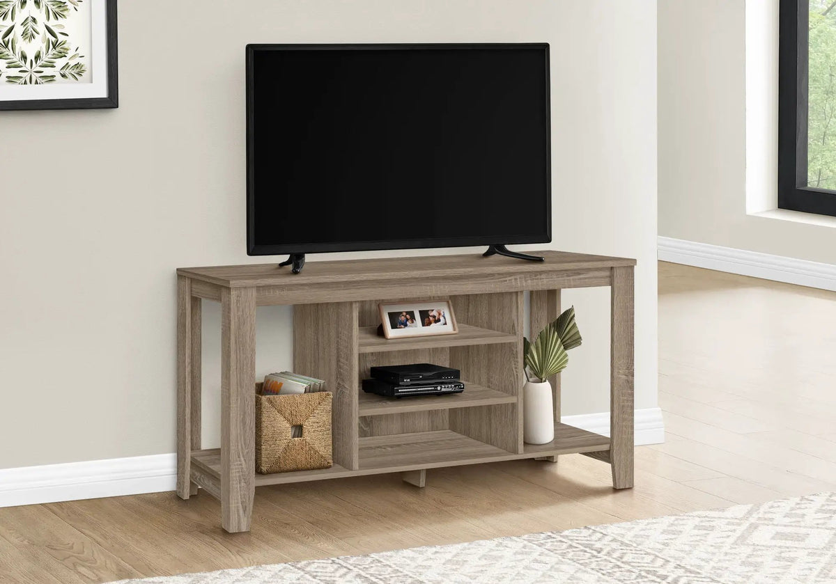 Compact TV Stand | Media Console | Two Adjustable Center Shelves | 47.75 Inch Length