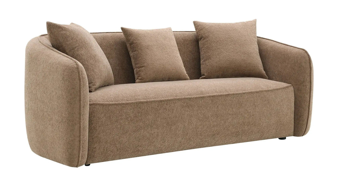 Keith Sofa With 3 Matching Color Toss Pillows | 2 Pieces | Fabric & Plywood | Living Room
