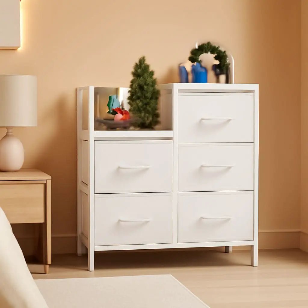 White 5 Drawer Dresser With Metal Frame Bedroom Storage from PriceLows™