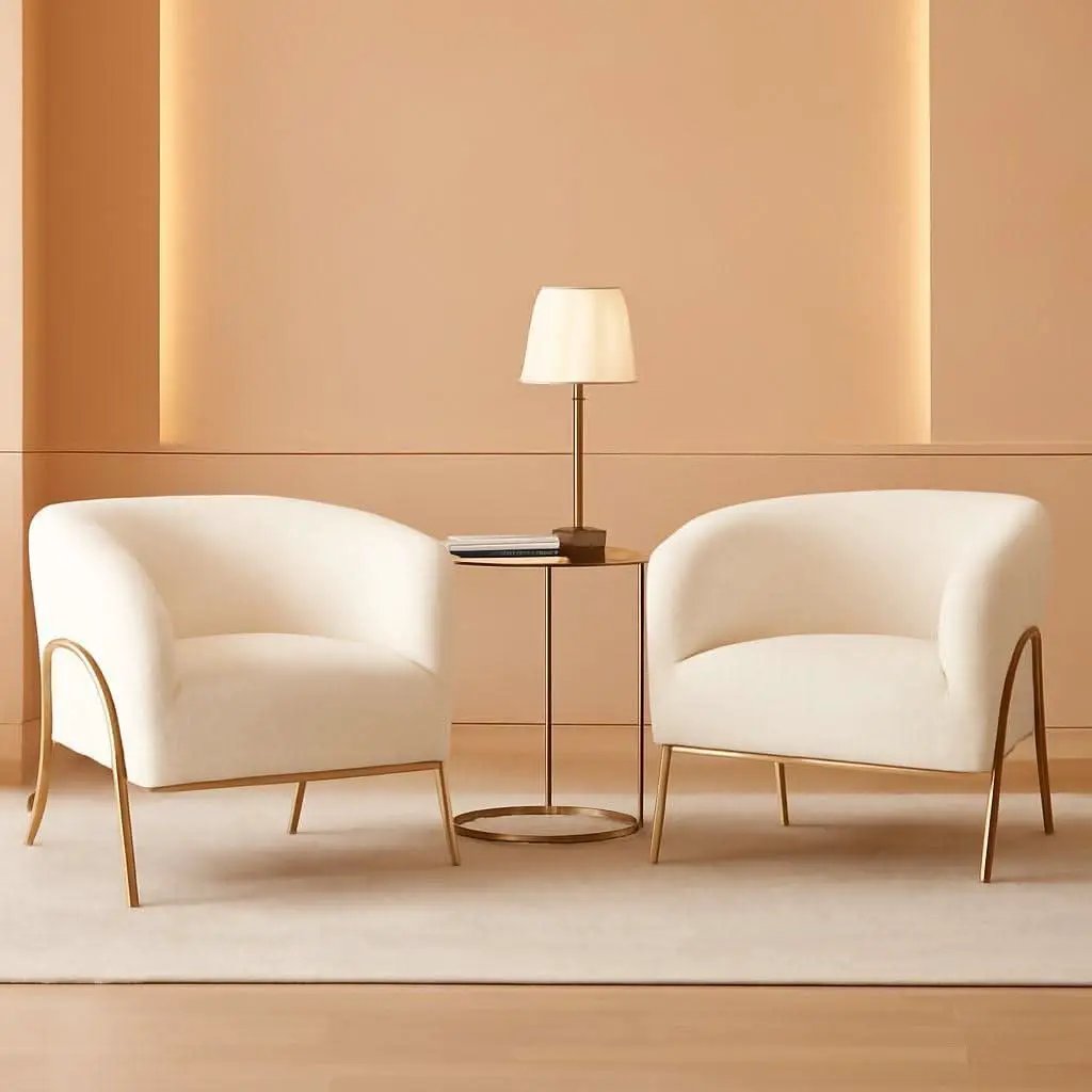 Ivory Boucle Accent Chairs Set Of 2 With Gold Legs from PriceLows™