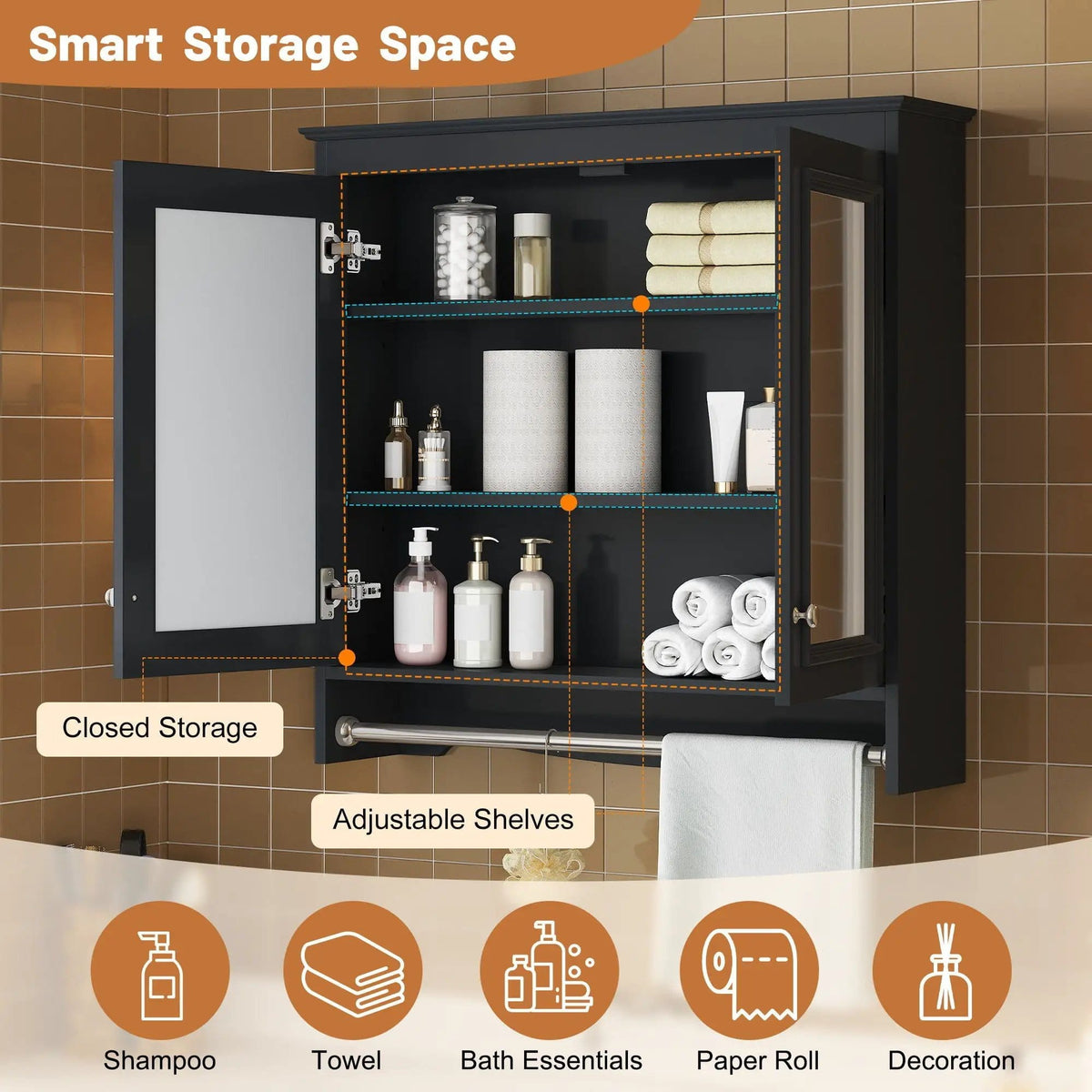Modern Wall-Mounted Mirror Cabinet With Adjustable Shelves, Soft-Close Doors | 2 Pieces | Home Furniture | Home