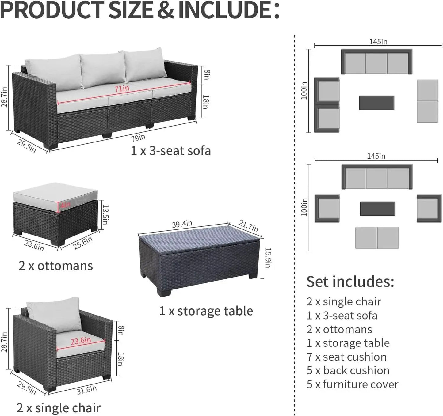Six Piece Outdoor Wicker Furniture Set With Grey Cushions from PriceLows™