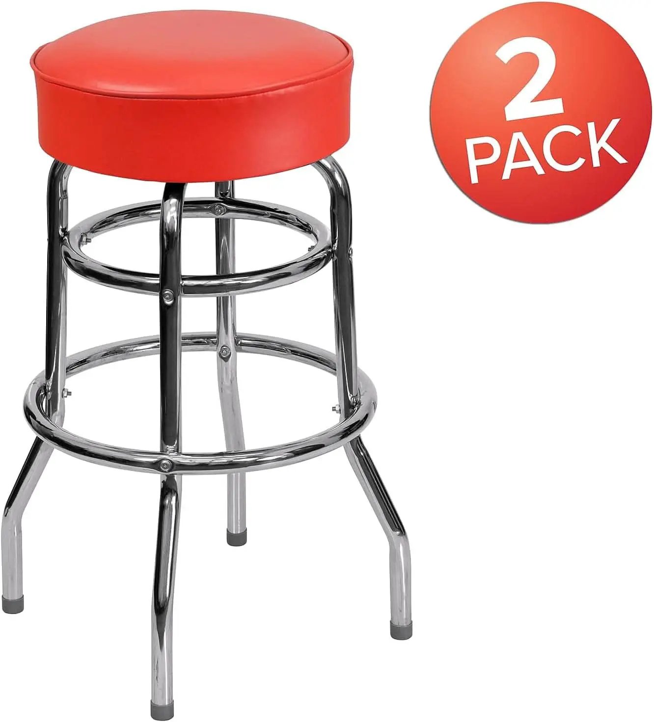 Bruno 2 Pack Chrome Barstool With Red Seat Double Ring from PriceLows™
