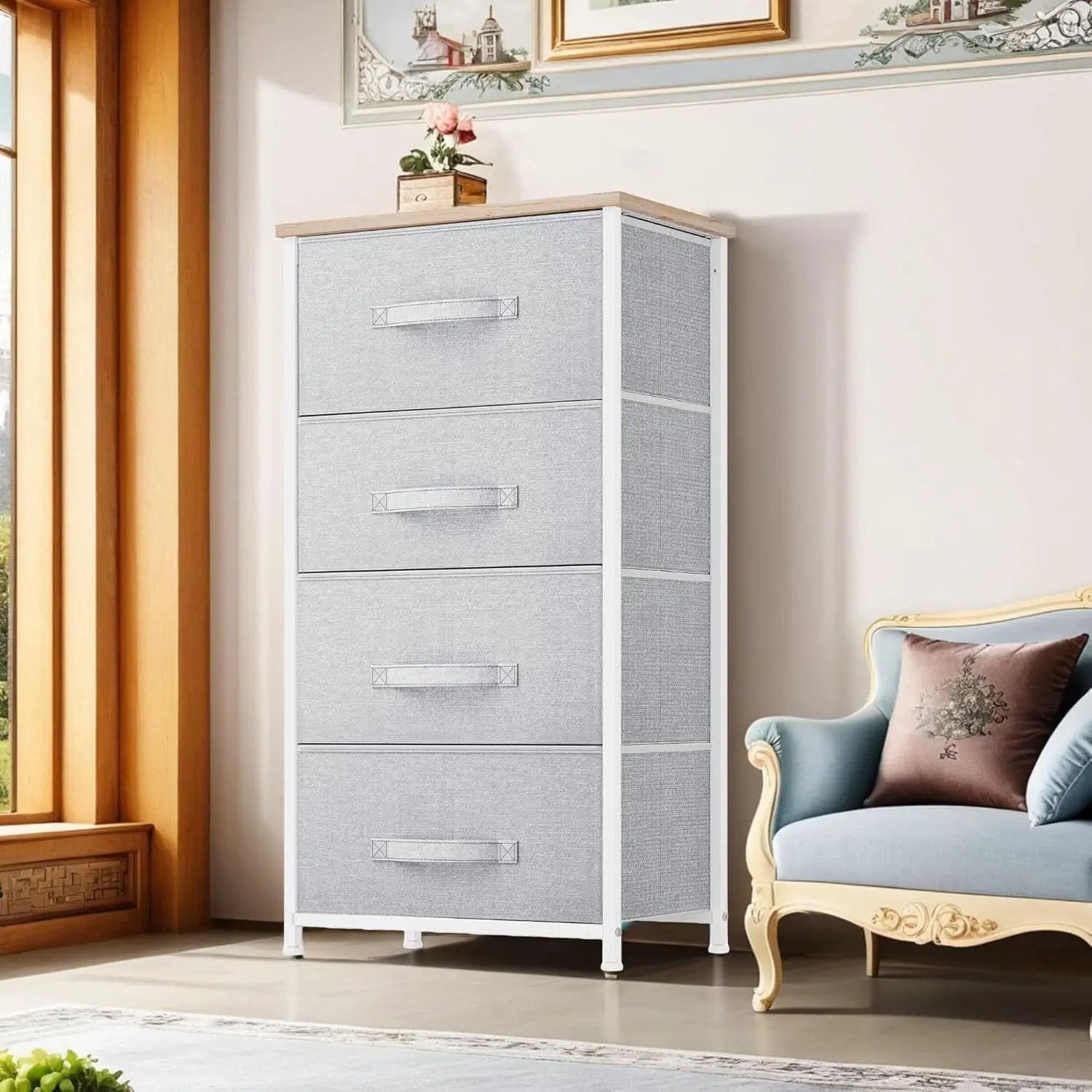 4 Drawer Fabric Dresser Storage Tower With Steel Frame from PriceLows™