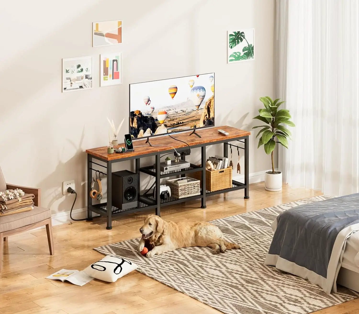 Rustic Brown TV Stand With Power Outlets For 55 Inch TVs from PriceLows™