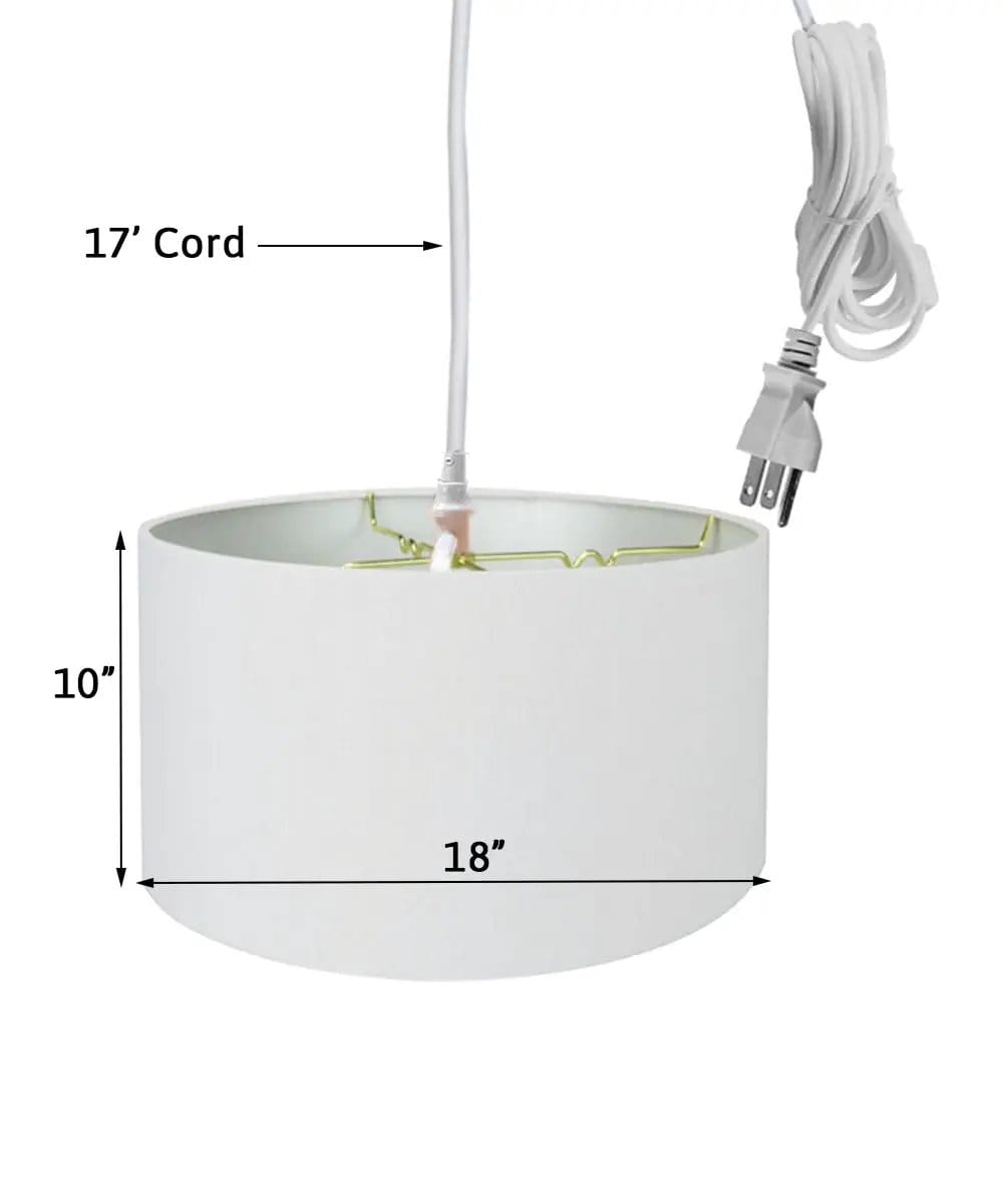 Plug-In Swag Pendant Light | White Linen Shade | 18 Inch Wide | 17 Foot Cord