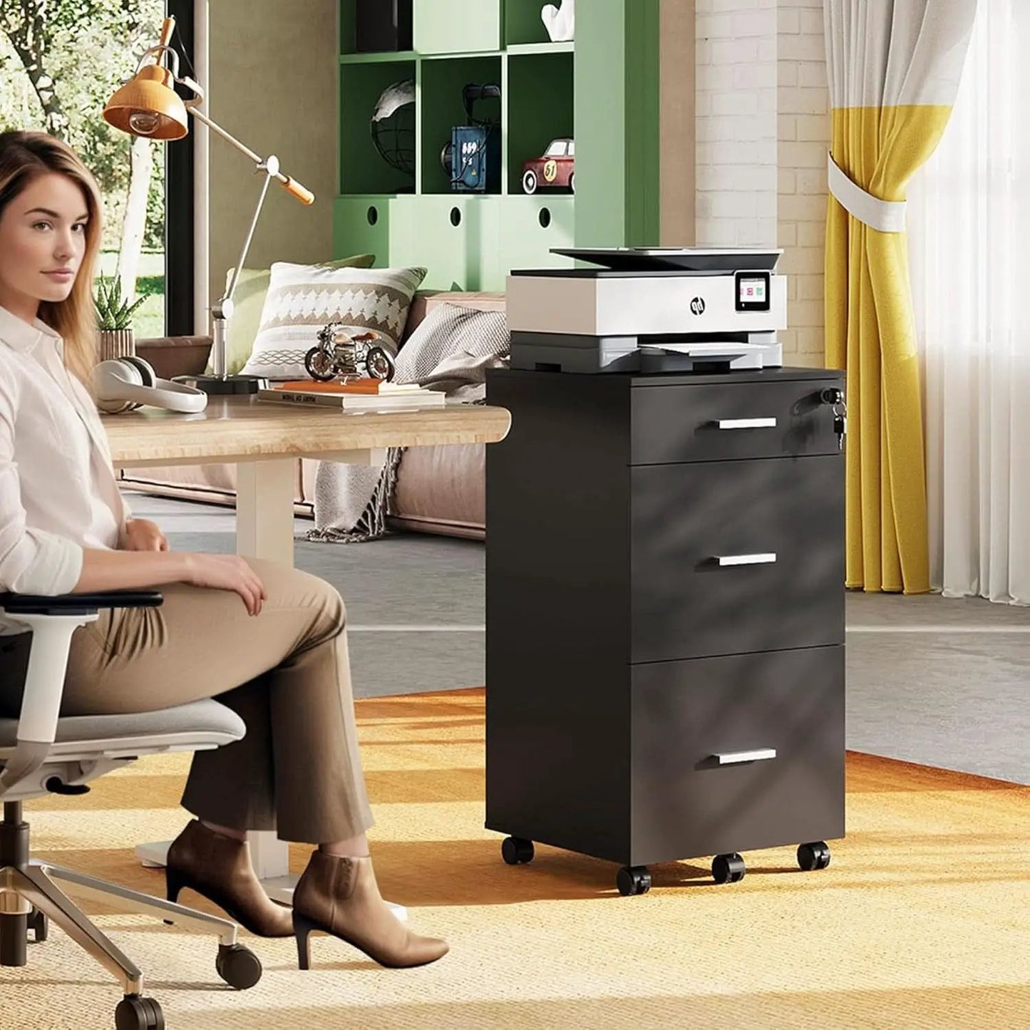 Black 3-Drawer Locking Rolling File Cabinet for Home Office from PriceLows™