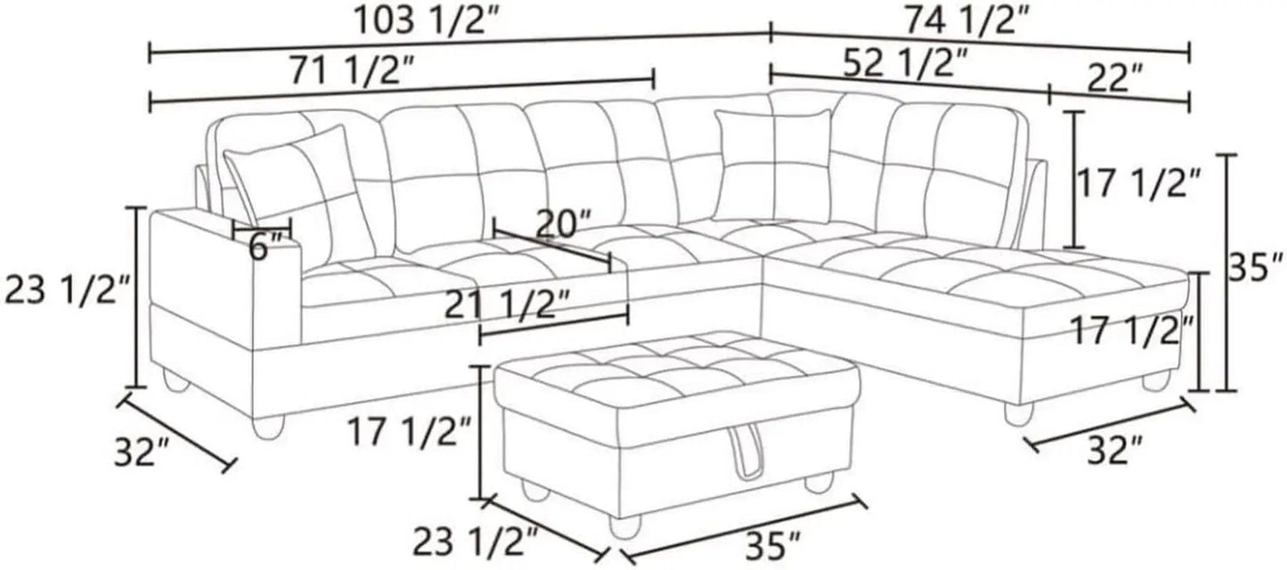 L Shaped 3 Piece Flannel Sofa With Storage Ottoman Grey from PriceLows™