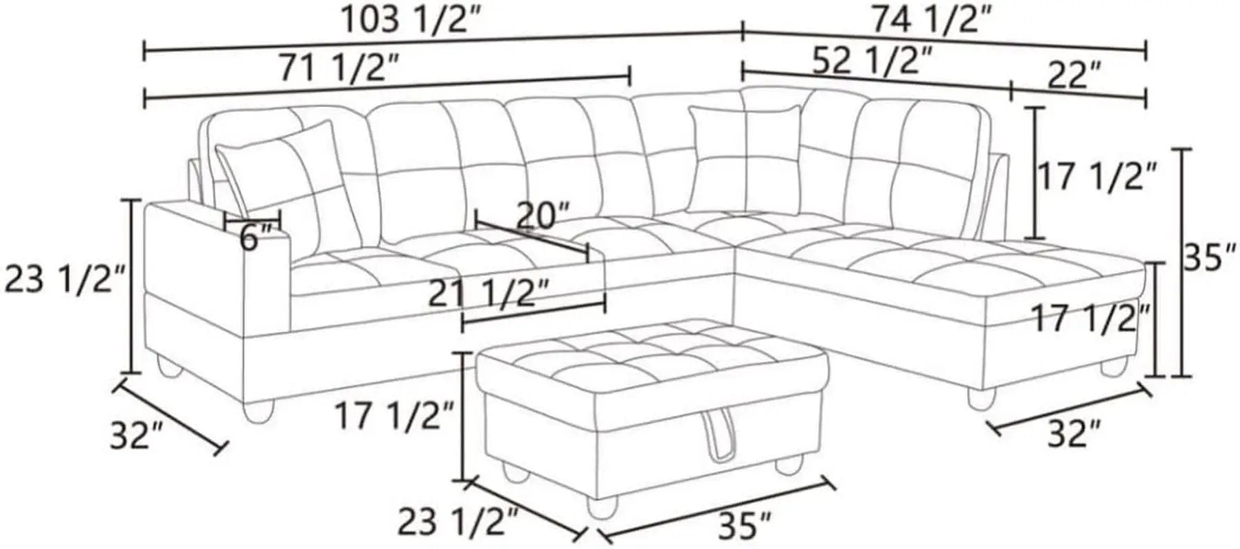 L Shaped 3 Piece Flannel Sofa With Storage Ottoman Grey from PriceLows™