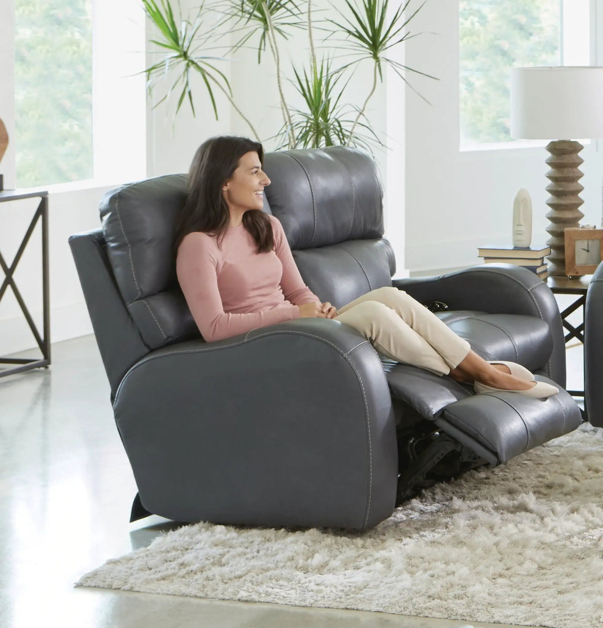 Power Reclining Loveseat | Lay Flat | Genuine Leather | 60 Inch