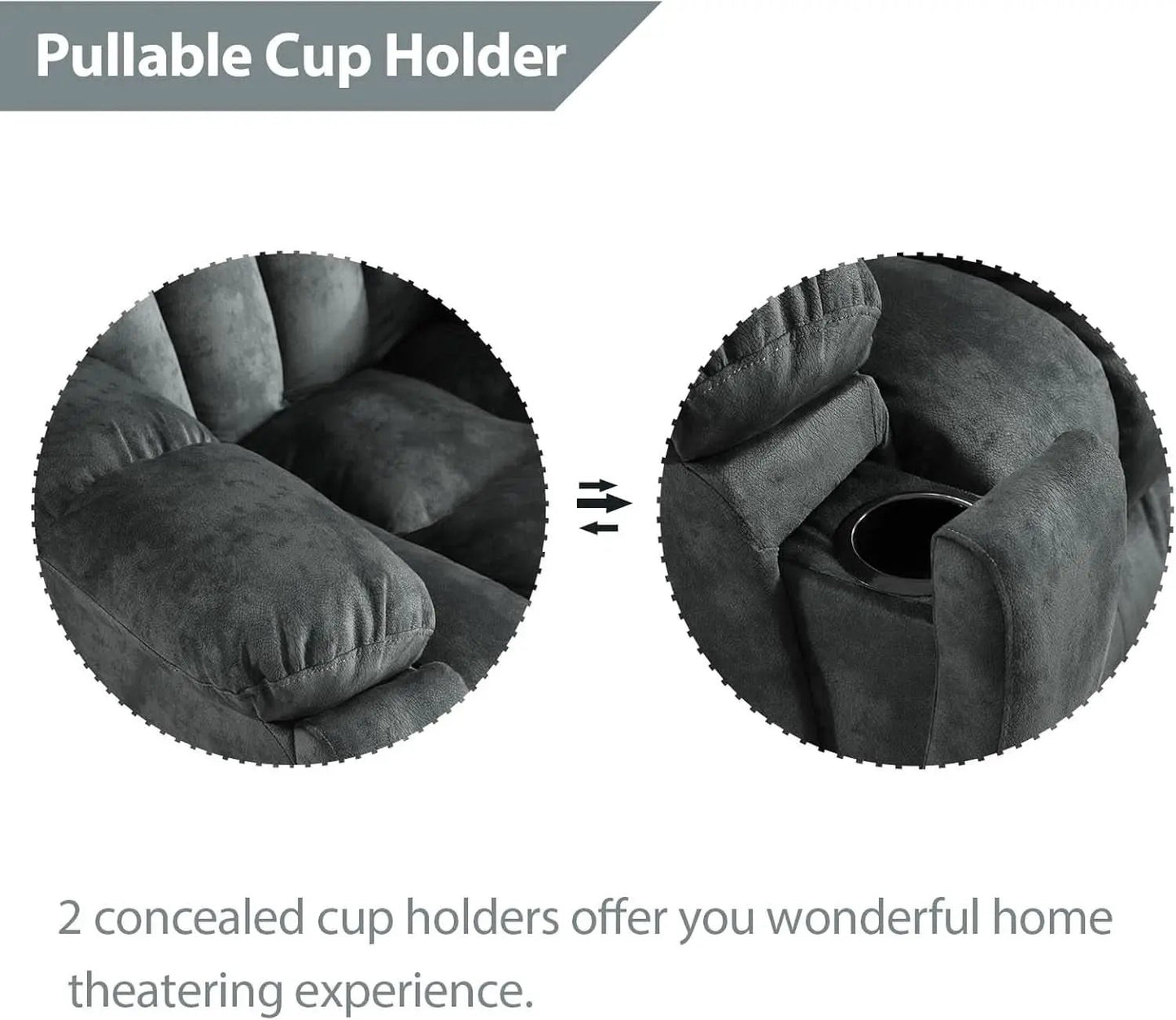 Grey Extra Wide Loveseat Recliner Sofa For Two Cup Holders from PriceLows™