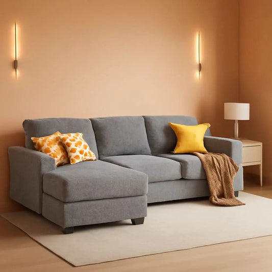 Grey Linen U Shaped Sectional Sofa Couch 4 Seat With Double Chaise from PriceLows™