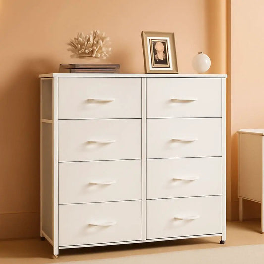 White Fabric Dresser With 6 Drawers And Fabric Bins from PriceLows™