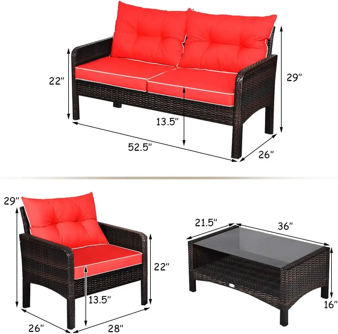 4 Piece Outdoor Wicker Patio Furniture Set with Cushions from PriceLows™