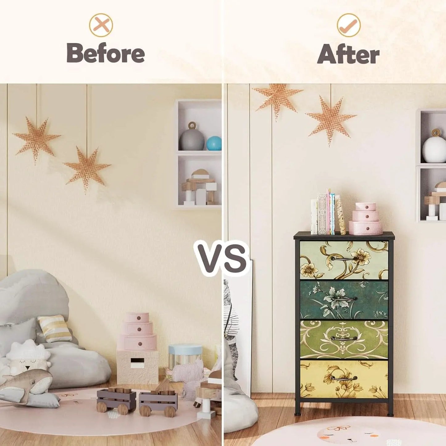 4 Drawer Dresser Nightstand With Wood Top For Bedroom from PriceLows™