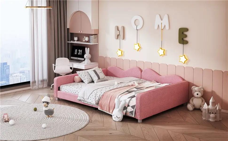 Upholstered Daybed, Sherpa Fabric Sofabed With Cloud-Shaped Backrest | 2 Pieces | Fabric | Bedroom