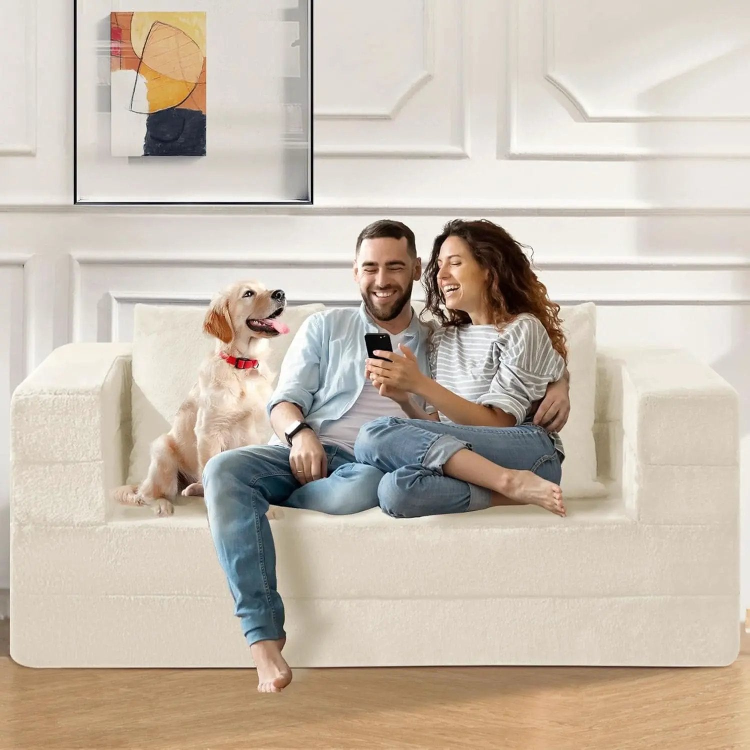 Milky White Large 3 In 1 Folding Bean Bag Couch Faux Fur from PriceLows™