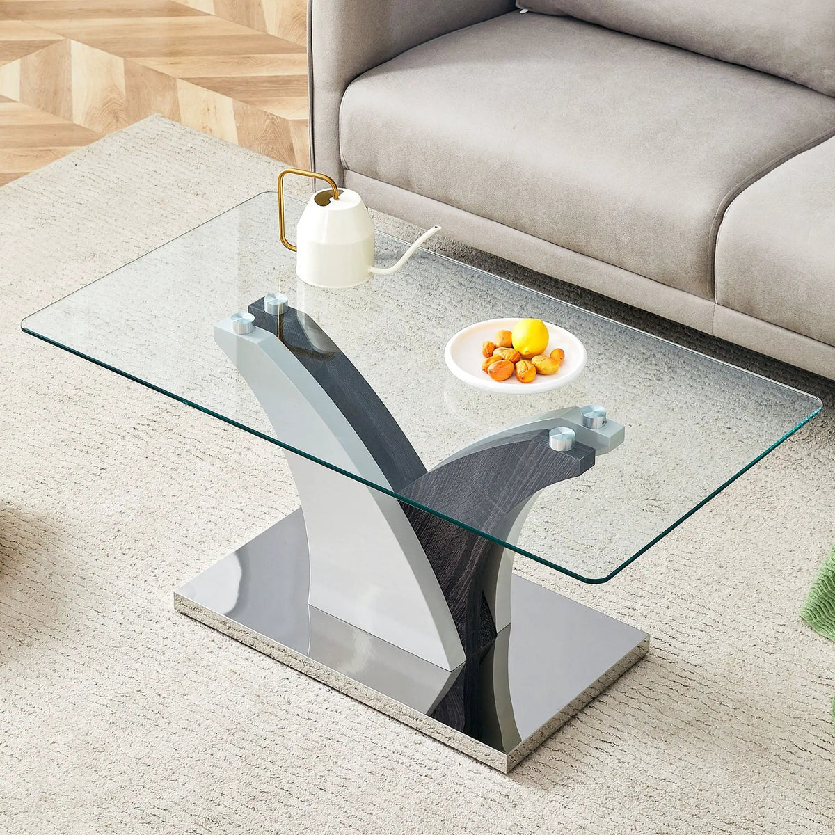 Rectangular Coffee Table | Tempered Glass Top | Artistic Legs | 39.4 X 21.6 In
