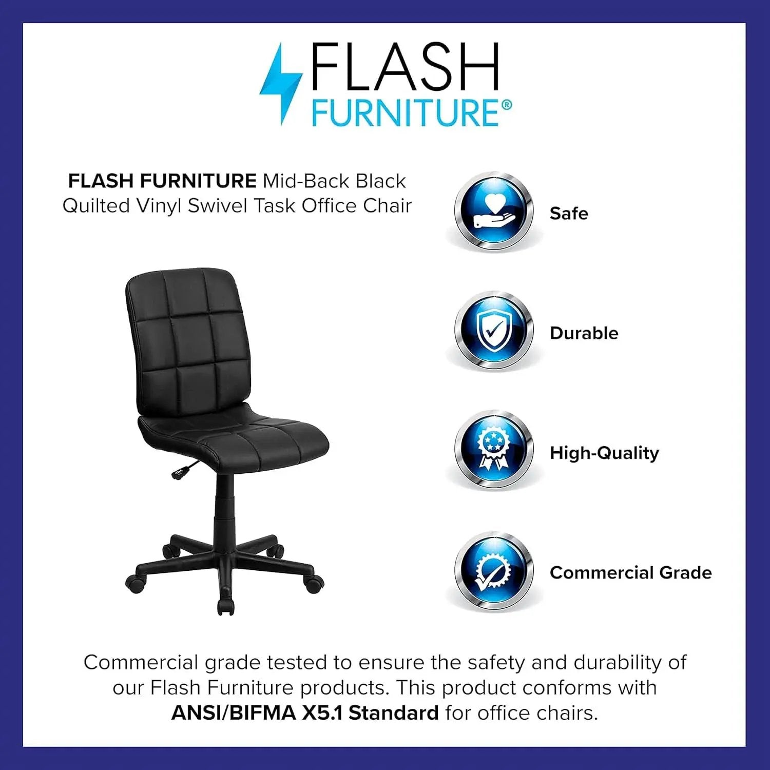 Clayton Mid Back Tufted Vinyl Office Chair Black Swivel from PriceLows™