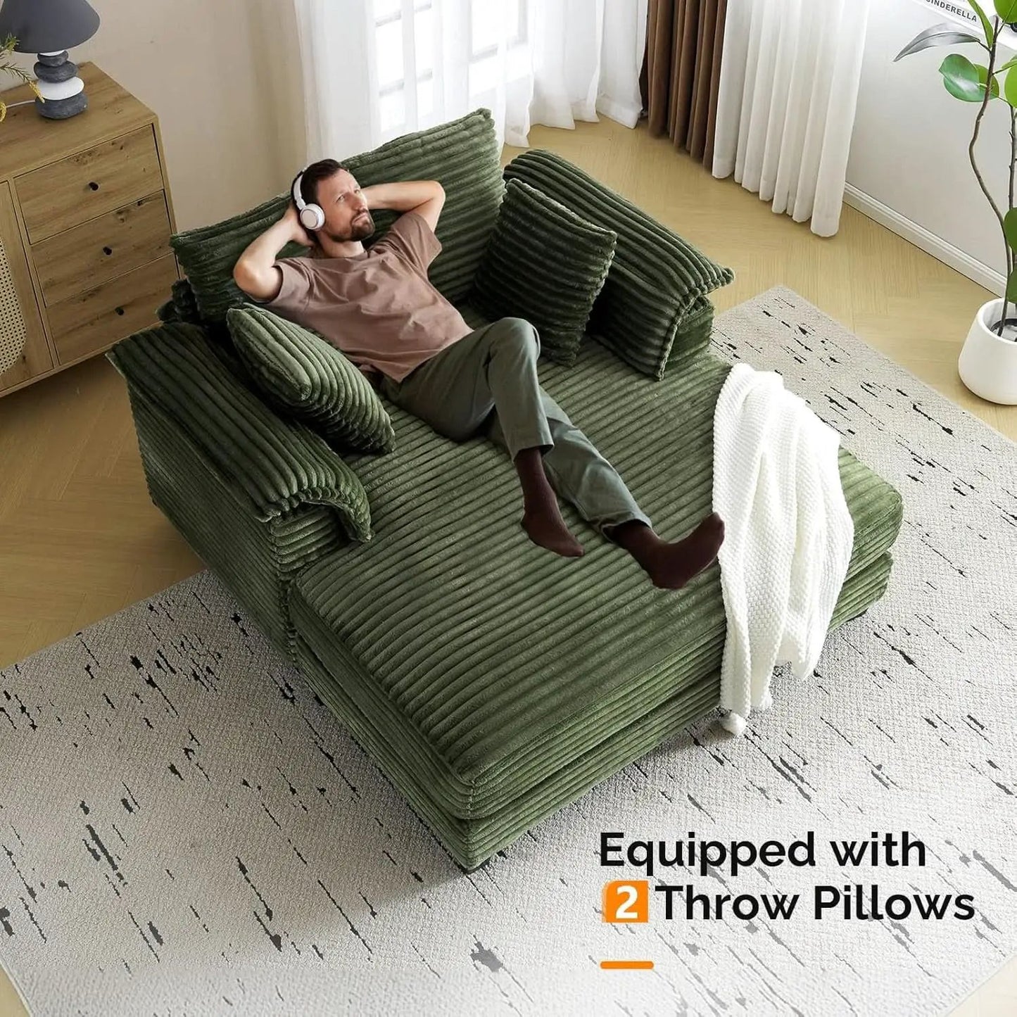 56-Inch Oversized Corduroy Lounge Chair With Armrests from PriceLows™