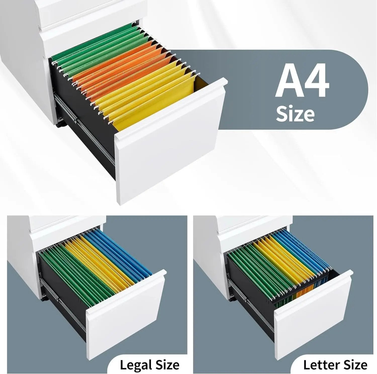 Three Drawer Locking File Cabinet Matte White For Home Office Under Desk Fully Assembled A4 Letter Legal from PriceLows™
