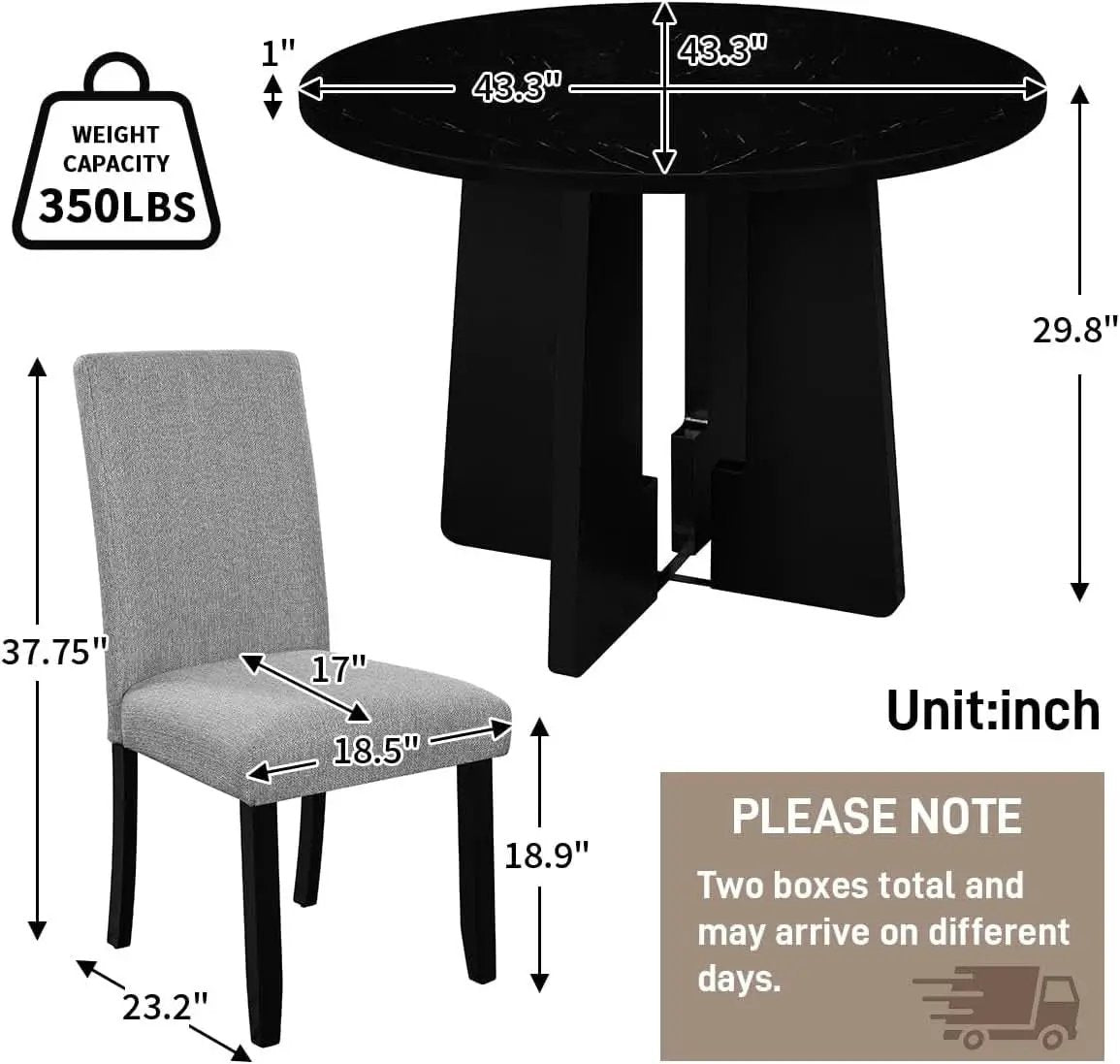 Solid Round Dining Table Set Five Piece Grey And Black from PriceLows™