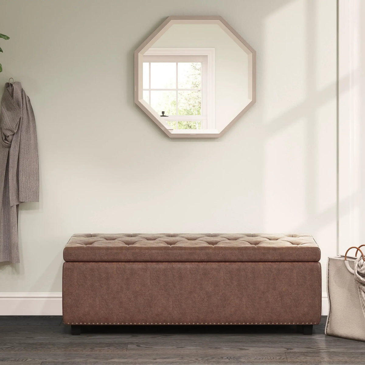 Hamilton Upholstered Storage Ottoman | Child Safety Hinge | Large Interior Storage | 47.6 Inch Length