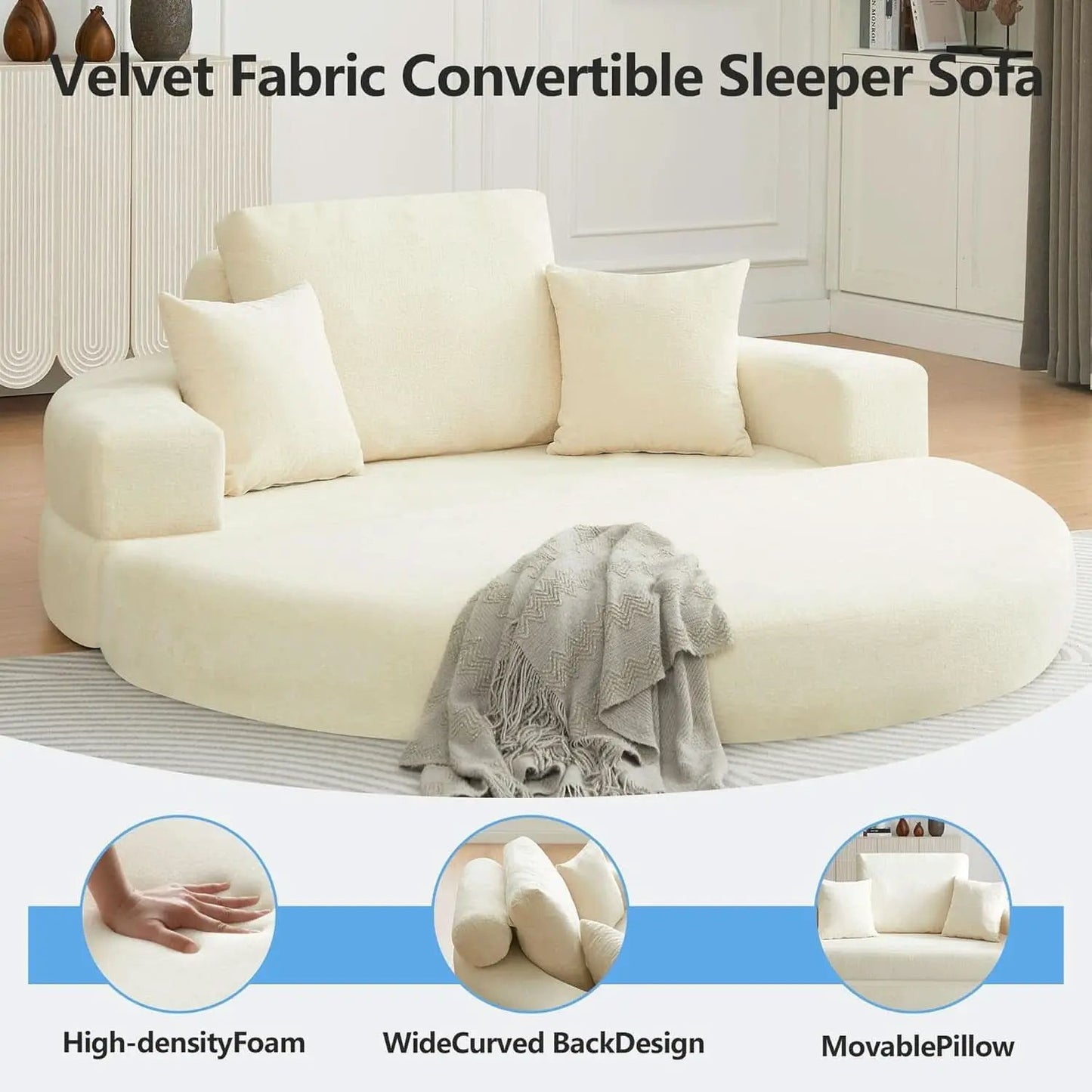 Beige 71Inch Convertible Sleeper Sofa Bed Upholstered from PriceLows™