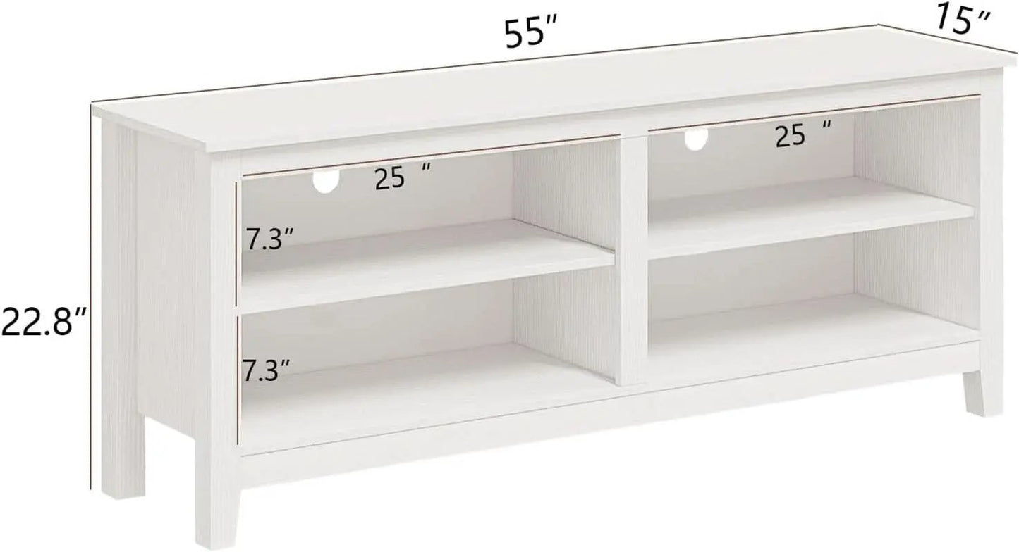 65 Inch TV Stand With Open Storage Shelves White Cabinet from PriceLows™