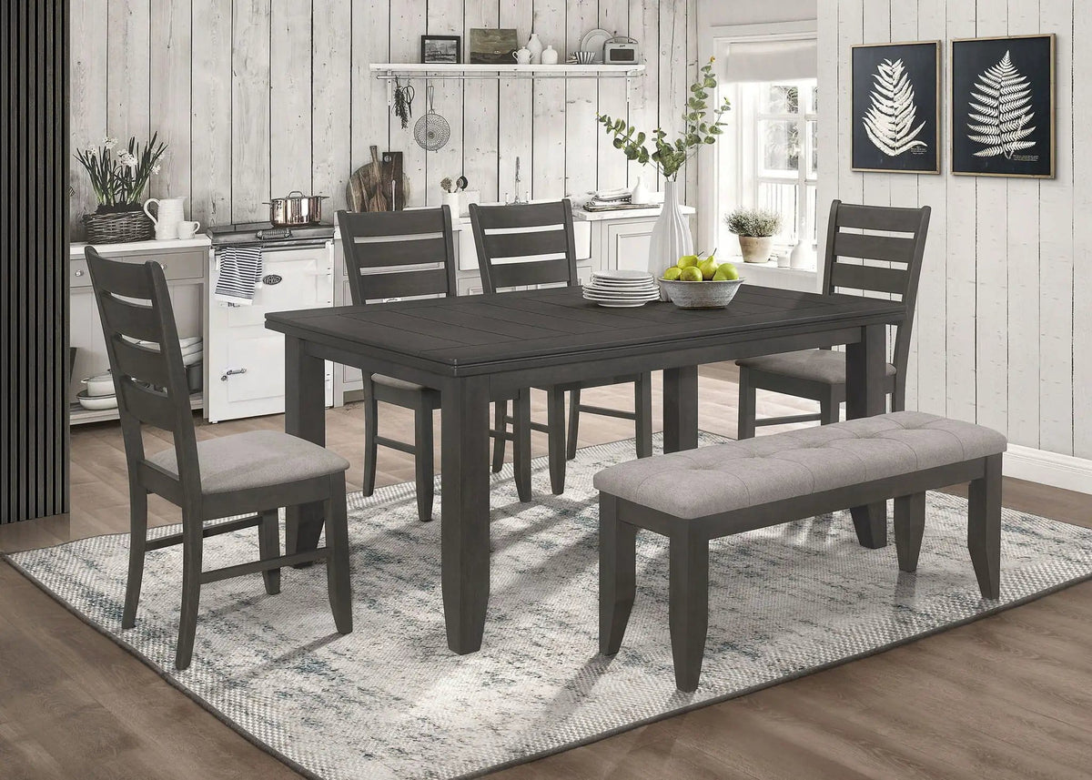 Dalila 6-piece Rectangular Dining Table Set Dark | 6-Piece Set | Solid Wood | Grey