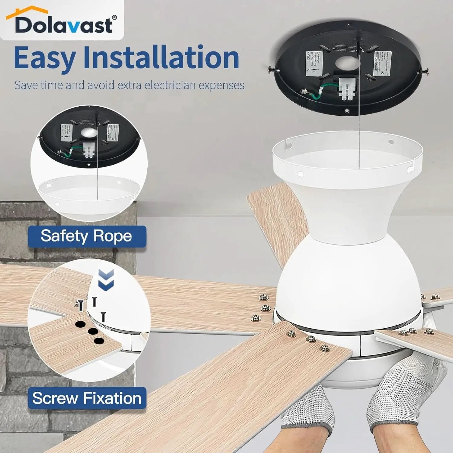 48 Inch White Ceiling Fan With Light And Remote DC Motor from PriceLows™