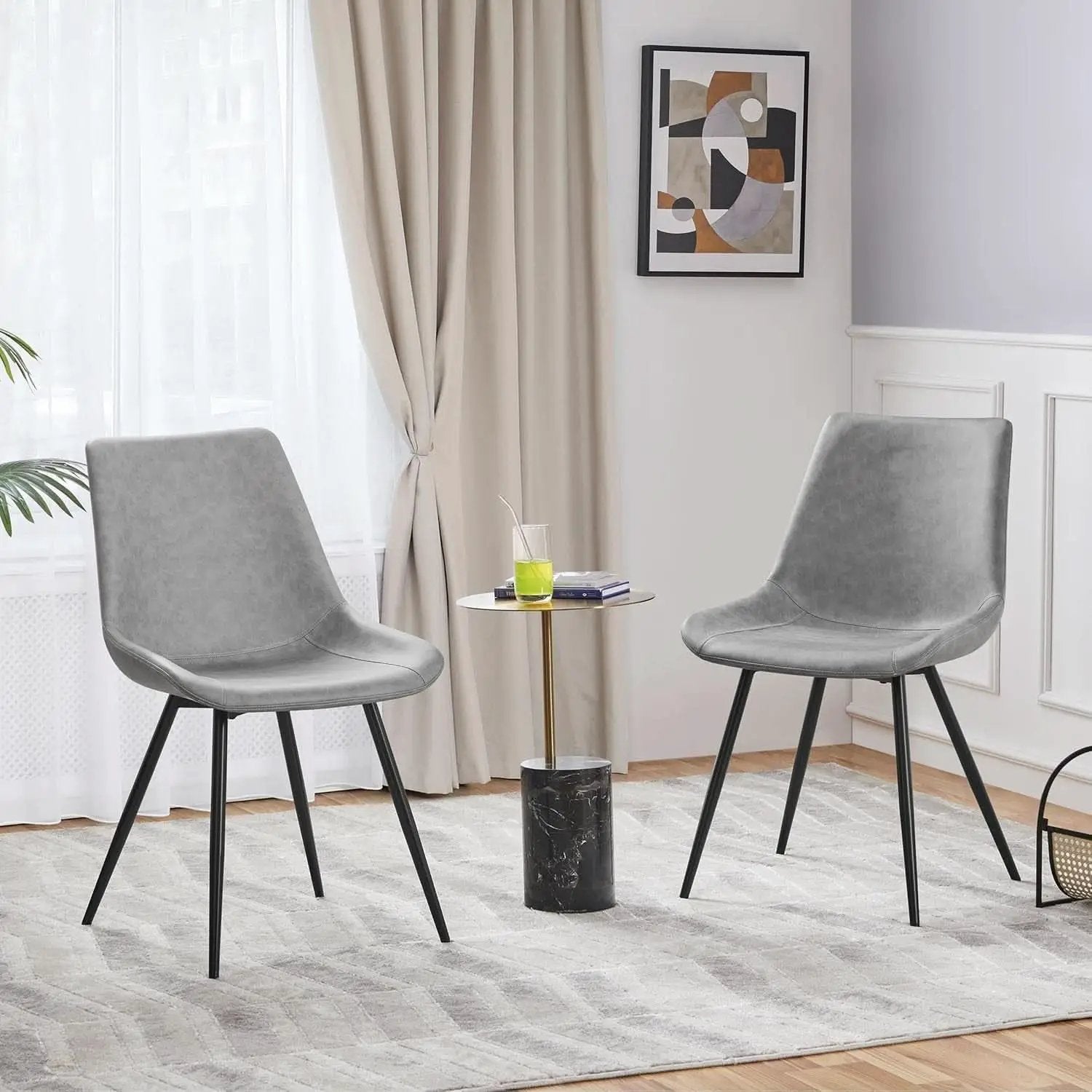 Dining Chairs Set Of 2 Grey Faux Leather With Metal Legs from PriceLows™